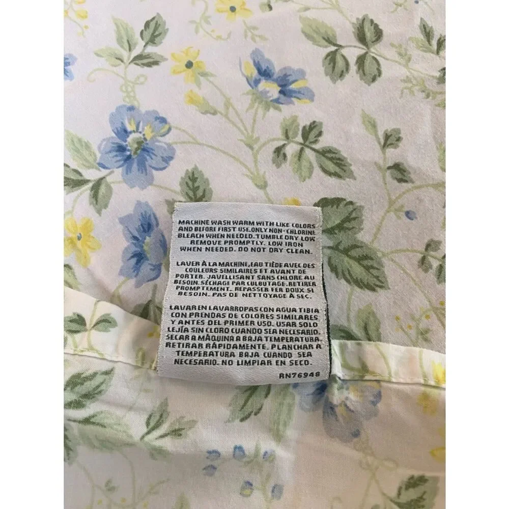 Laura Ashley Floral Pillowcases and Sheet Set in Blue, Yellow, Green on White